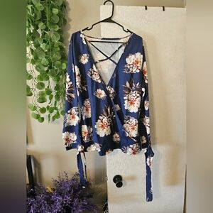 Floral Wrap Top - Blue